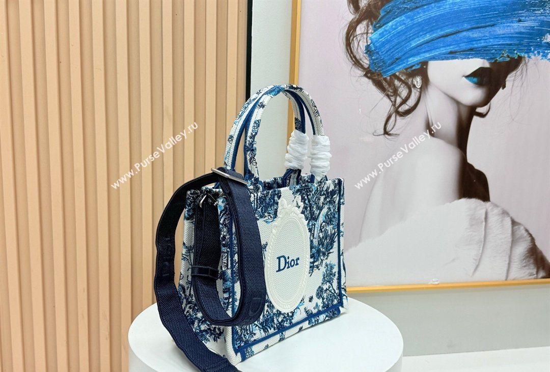 Dior Mens Small Book Tote Bag in Blue Toile de Jouy Floral Garden Embroidery and White Dior Medaillon 2026 8835 (BF-260408130)
