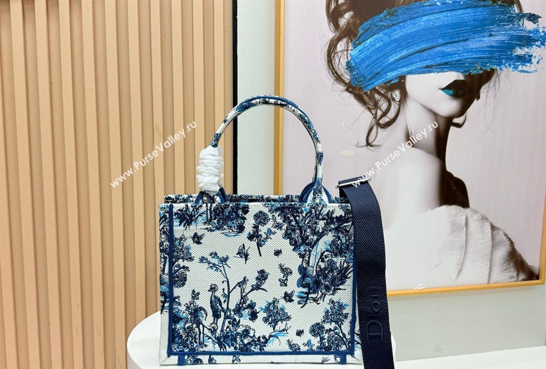 Dior Mens Small Book Tote Bag in Blue Toile de Jouy Floral Garden Embroidery and White Dior Medaillon 2026 8835 (BF-260408130)
