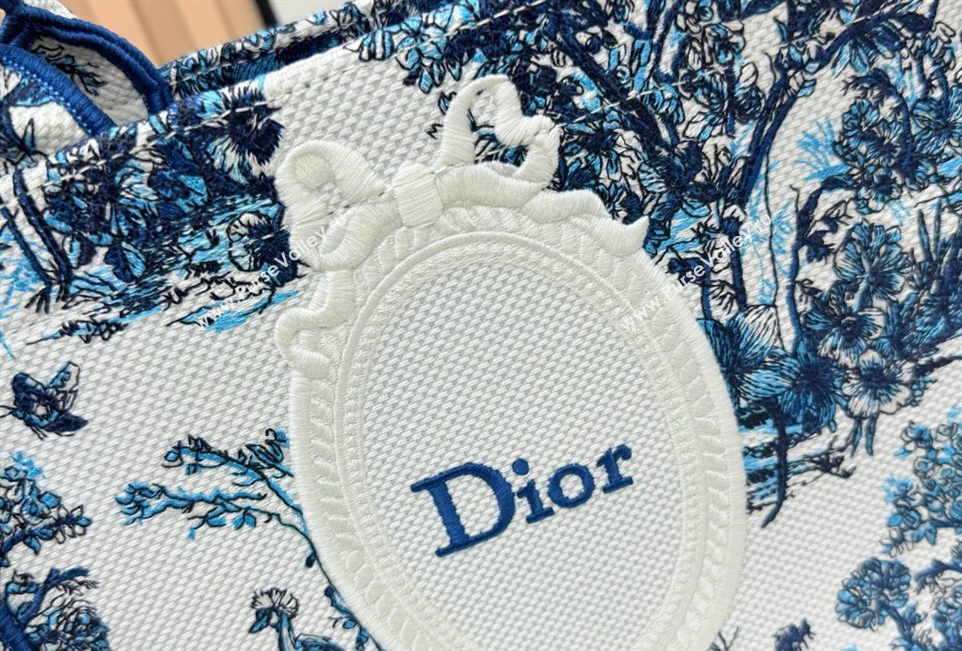 Dior Mens Small Book Tote Bag in Blue Toile de Jouy Floral Garden Embroidery and White Dior Medaillon 2026 8835 (BF-260408130)