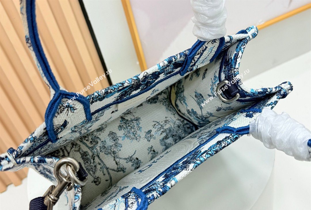 Dior Mens Small Book Tote Bag in Blue Toile de Jouy Floral Garden Embroidery and White Dior Medaillon 2026 8835 (BF-260408130)