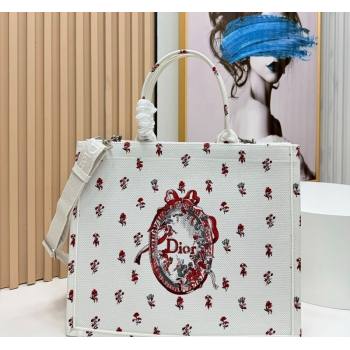 Dior Large Book Tote Bag in White Revolution Flowers Embroidery with Dior Medaillon 2026 8833 (BF-260408131)