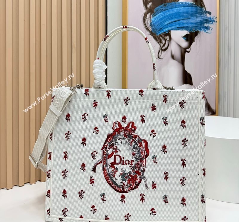 Dior Large Book Tote Bag in White Revolution Flowers Embroidery with Dior Medaillon 2026 8833 (BF-260408131)