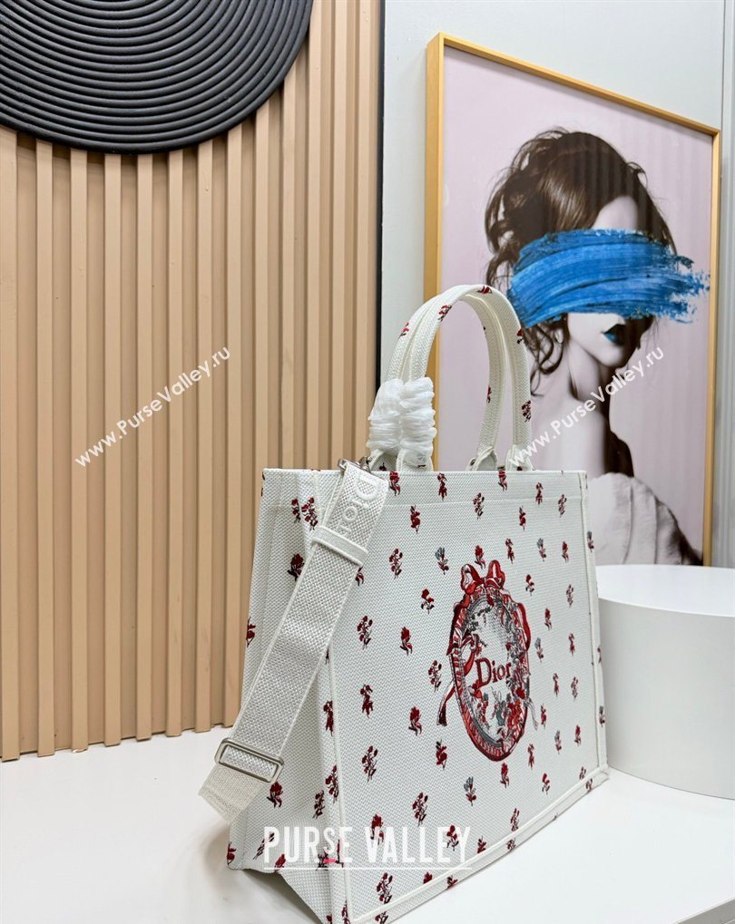 Dior Large Book Tote Bag in White Revolution Flowers Embroidery with Dior Medaillon 2026 8833 (BF-260408131)
