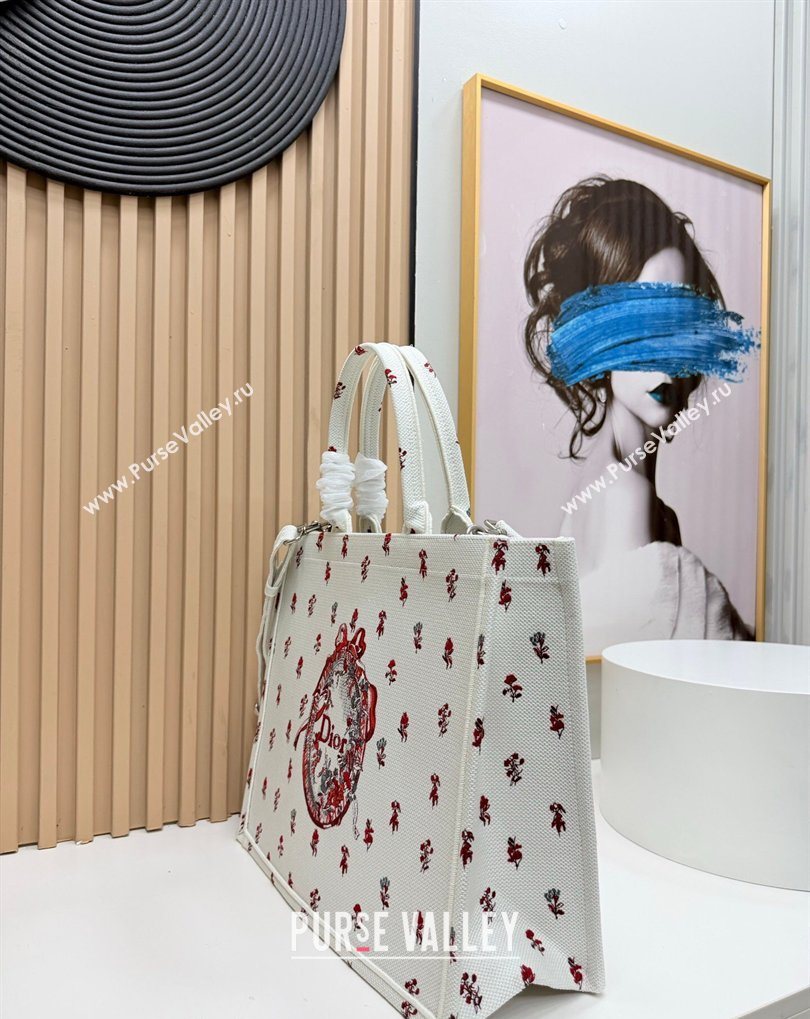Dior Large Book Tote Bag in White Revolution Flowers Embroidery with Dior Medaillon 2026 8833 (BF-260408131)