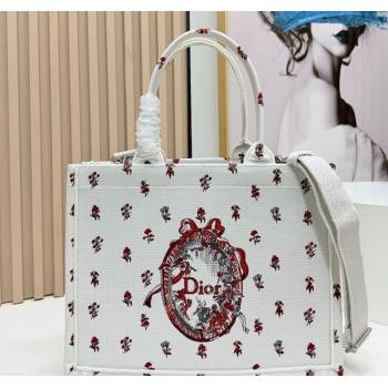 Dior Medium Book Tote Bag in White Revolution Flowers Embroidery with Dior Medaillon 2026 8834 (BF-260408132)
