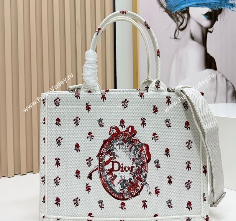 Dior Medium Book Tote Bag in White Revolution Flowers Embroidery with Dior Medaillon 2026 8834 (BF-260408132)