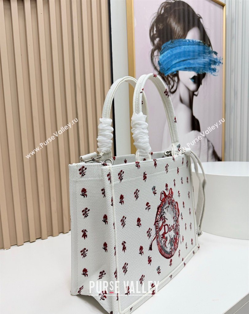 Dior Medium Book Tote Bag in White Revolution Flowers Embroidery with Dior Medaillon 2026 8834 (BF-260408132)