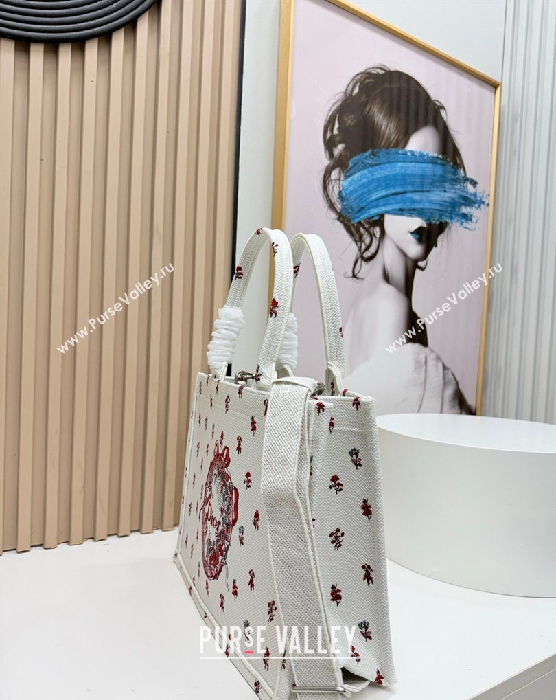 Dior Medium Book Tote Bag in White Revolution Flowers Embroidery with Dior Medaillon 2026 8834 (BF-260408132)