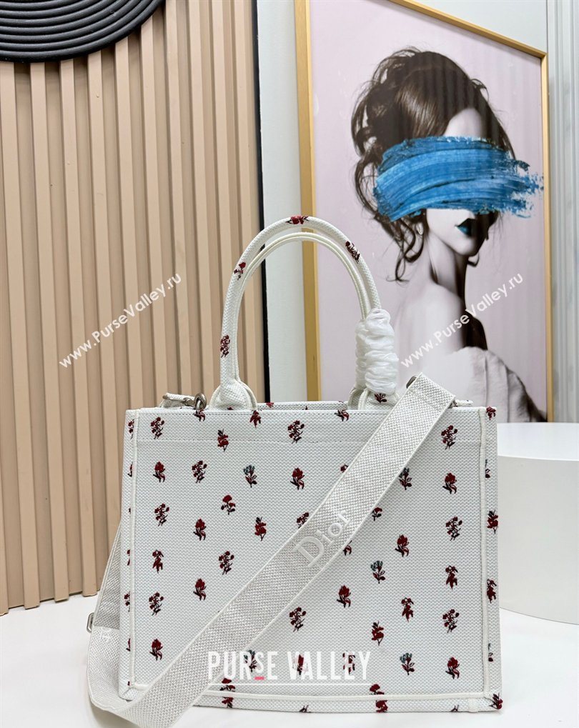 Dior Medium Book Tote Bag in White Revolution Flowers Embroidery with Dior Medaillon 2026 8834 (BF-260408132)