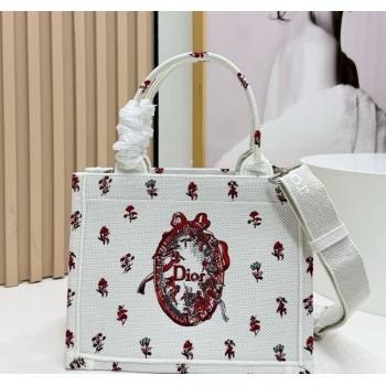 Dior Small Book Tote Bag in White Revolution Flowers Embroidery with Dior Medaillon 2026 8835 (BF-260408133)
