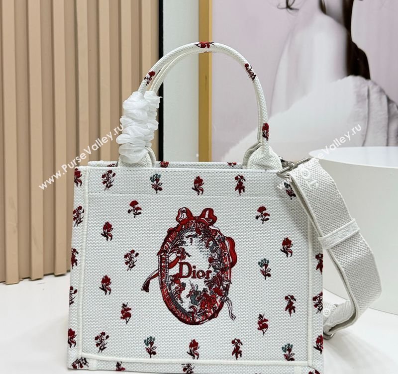 Dior Small Book Tote Bag in White Revolution Flowers Embroidery with Dior Medaillon 2026 8835 (BF-260408133)