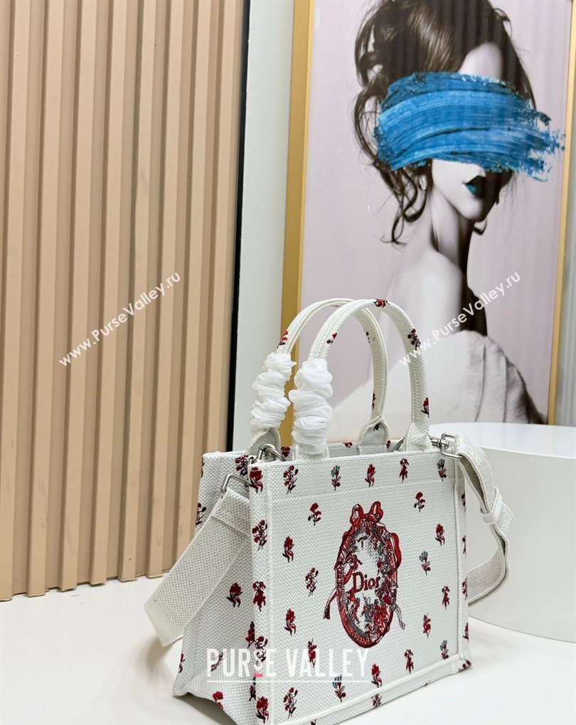 Dior Small Book Tote Bag in White Revolution Flowers Embroidery with Dior Medaillon 2026 8835 (BF-260408133)