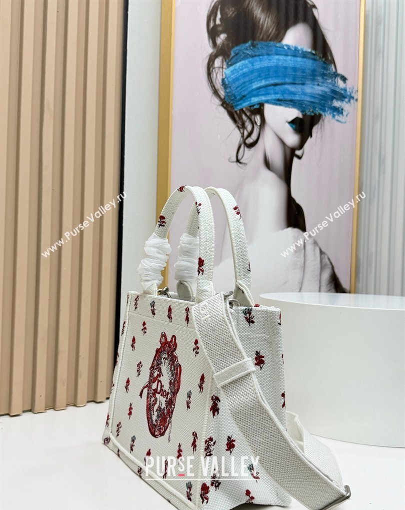 Dior Small Book Tote Bag in White Revolution Flowers Embroidery with Dior Medaillon 2026 8835 (BF-260408133)