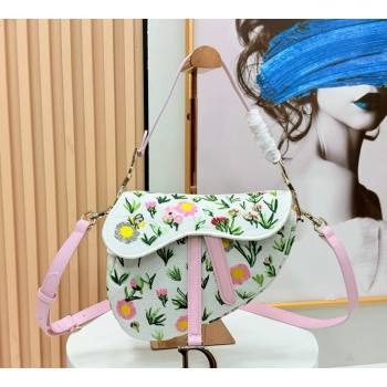 Dior Medium Saddle Bag with Strap in Multicolor White Daisy Garden Embroider 2026 D9930 (XXG-260408112)