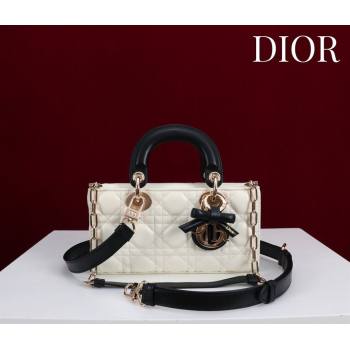 Dior Small Lady D-Joy Bag in Cannage Lambskin with Bow White/Black 2026 D9240 (XXG-260408088)