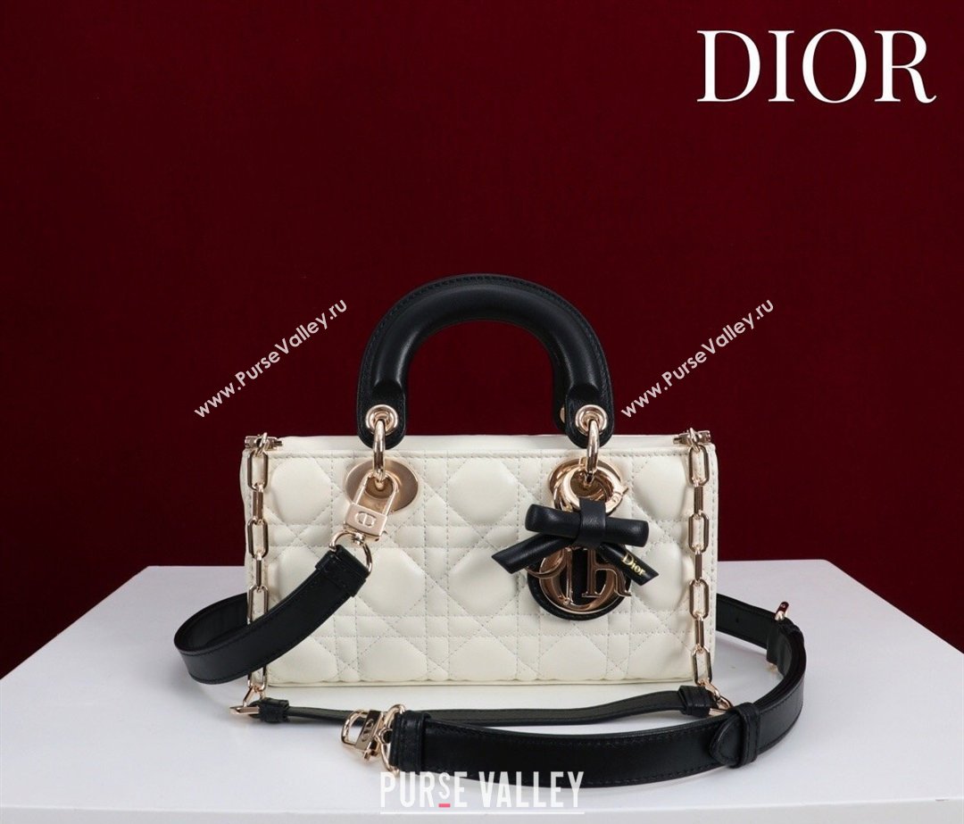 Dior Small Lady D-Joy Bag in Cannage Lambskin with Bow White/Black 2026 D9240 (XXG-260408088)