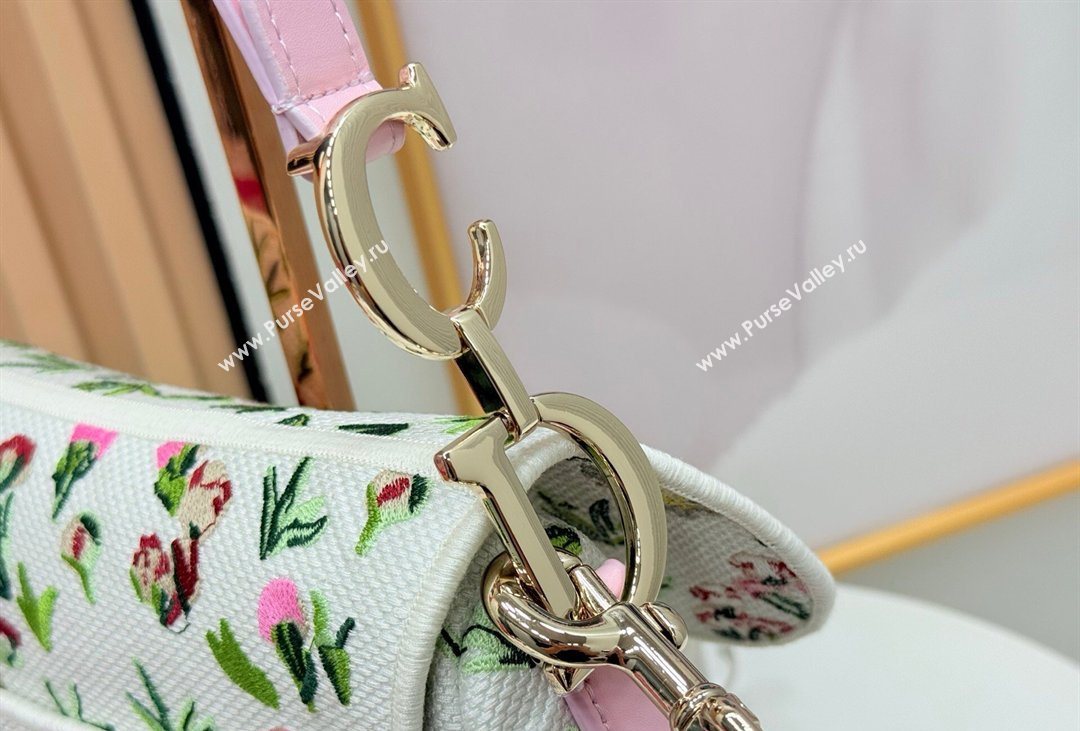 Dior Medium Saddle Bag with Strap in Multicolor White Daisy Garden Embroider 2026 D9930 (XXG-260408112)