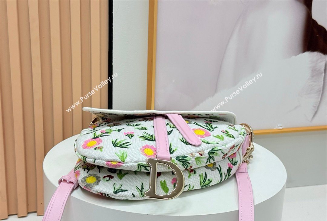 Dior Medium Saddle Bag with Strap in Multicolor White Daisy Garden Embroider 2026 D9930 (XXG-260408112)