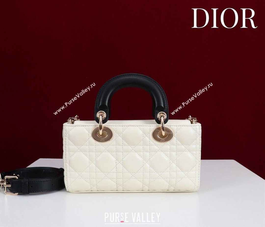 Dior Small Lady D-Joy Bag in Cannage Lambskin with Bow White/Black 2026 D9240 (XXG-260408088)