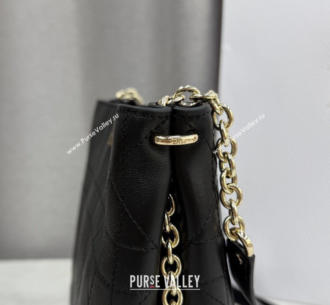 Dior Trianon Bucket Bag with Chain in Flat Macrocannage Lambskin Leather Black 2026 M0179 (BF-260409002)