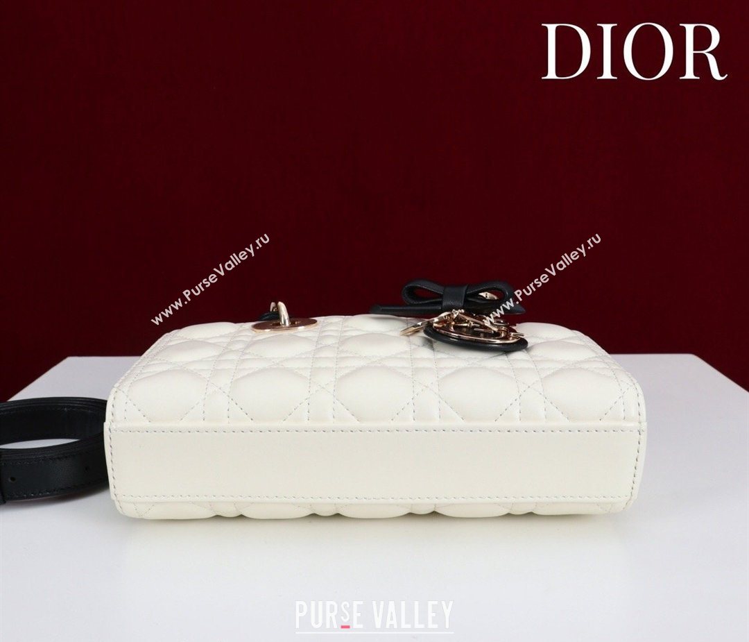 Dior Small Lady D-Joy Bag in Cannage Lambskin with Bow White/Black 2026 D9240 (XXG-260408088)
