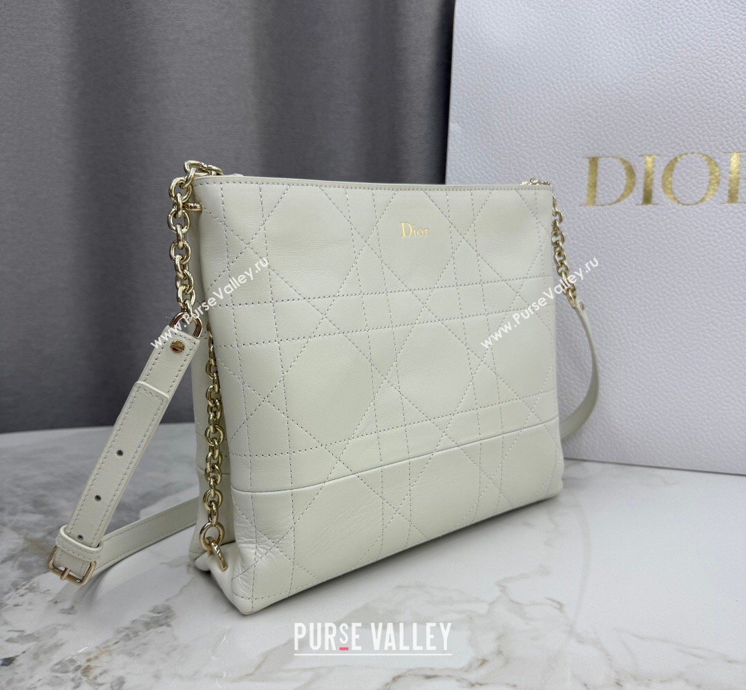 Dior Trianon Bucket Bag with Chain in Flat Macrocannage Lambskin Leather White 2026 M0179 (BF-260409003)