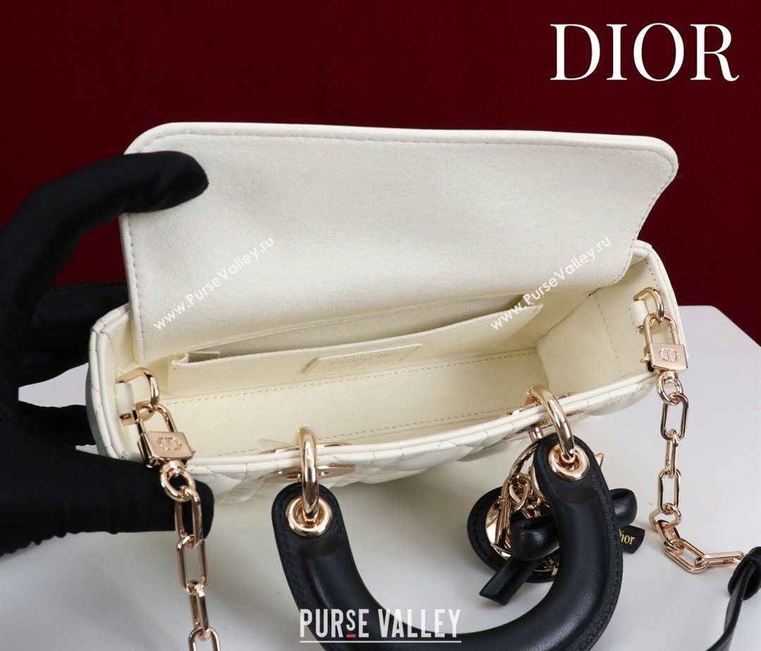 Dior Small Lady D-Joy Bag in Cannage Lambskin with Bow White/Black 2026 D9240 (XXG-260408088)