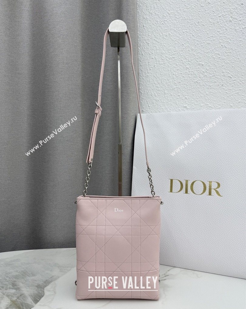 Dior Small Trianon Bucket Bag with Chain in Flat Macrocannage Lambskin Leather Pink 2026 M0178 (BF-260409004)