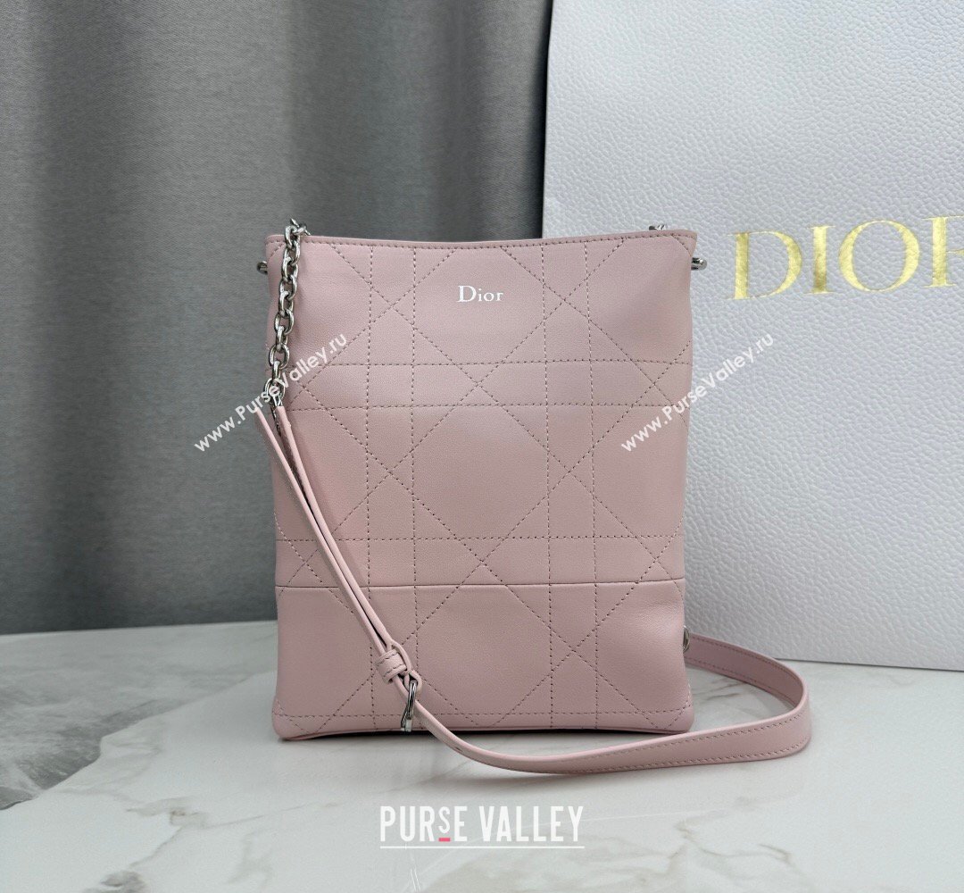Dior Small Trianon Bucket Bag with Chain in Flat Macrocannage Lambskin Leather Pink 2026 M0178 (BF-260409004)