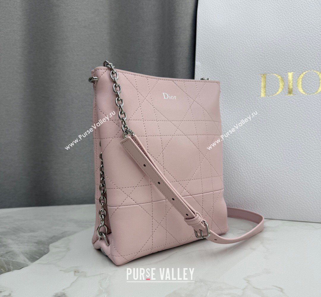 Dior Small Trianon Bucket Bag with Chain in Flat Macrocannage Lambskin Leather Pink 2026 M0178 (BF-260409004)