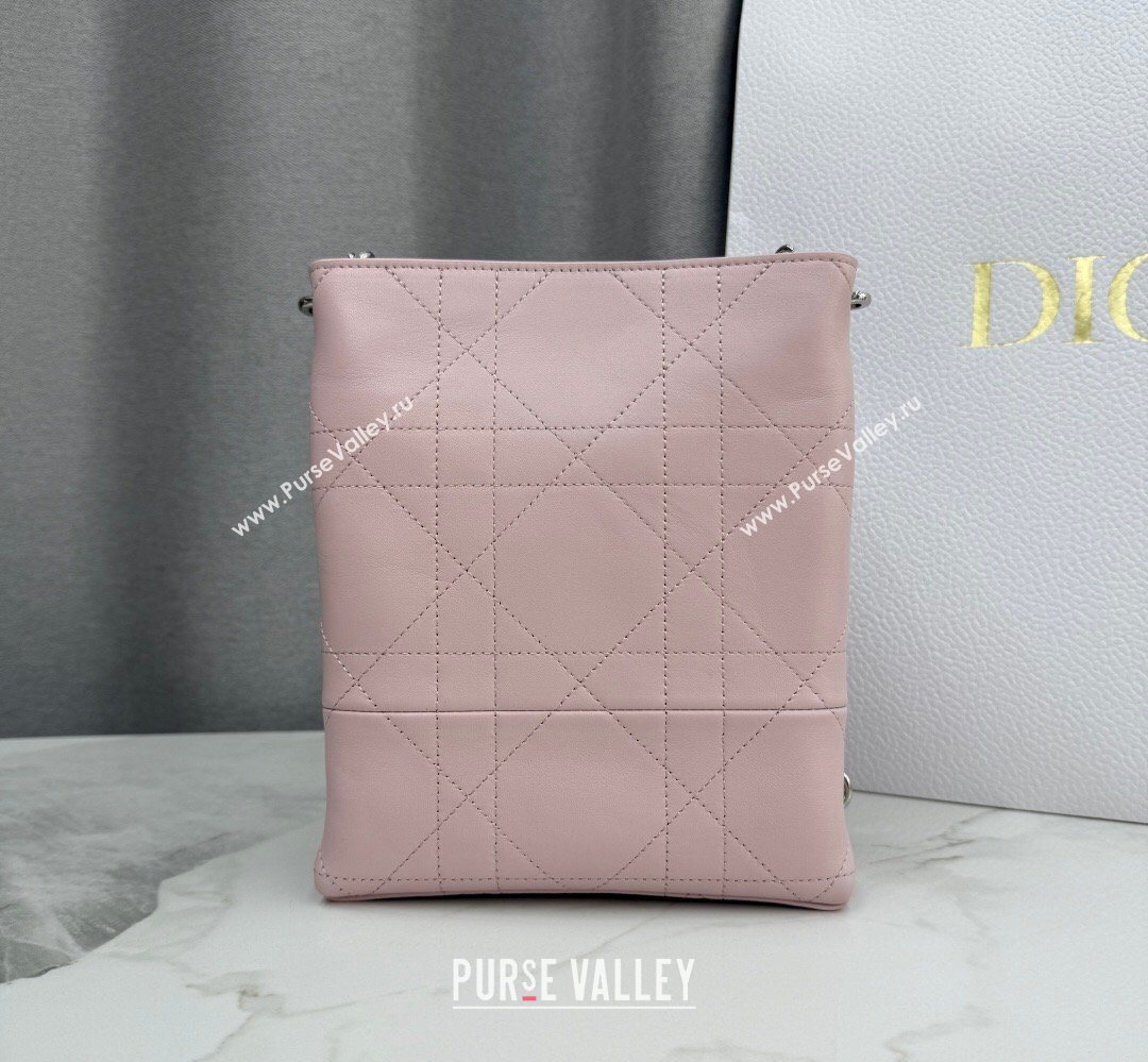 Dior Small Trianon Bucket Bag with Chain in Flat Macrocannage Lambskin Leather Pink 2026 M0178 (BF-260409004)