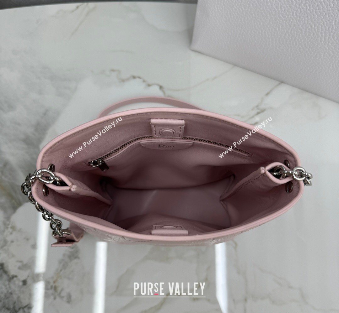 Dior Small Trianon Bucket Bag with Chain in Flat Macrocannage Lambskin Leather Pink 2026 M0178 (BF-260409004)