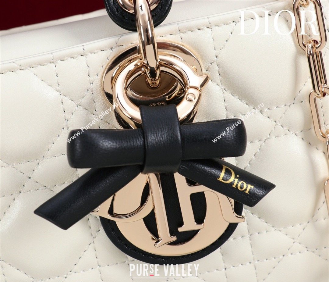 Dior Small Lady D-Joy Bag in Cannage Lambskin with Bow White/Black 2026 D9240 (XXG-260408088)
