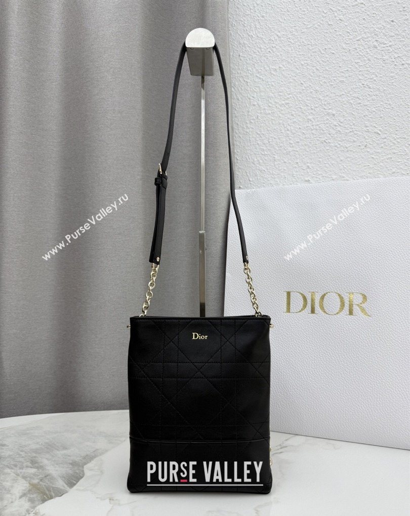 Dior Small Trianon Bucket Bag with Chain in Flat Macrocannage Lambskin Leather Black 2026 M0178 (BF-260409005)