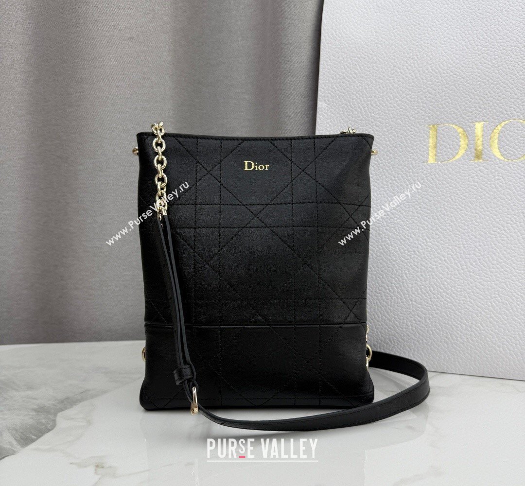 Dior Small Trianon Bucket Bag with Chain in Flat Macrocannage Lambskin Leather Black 2026 M0178 (BF-260409005)