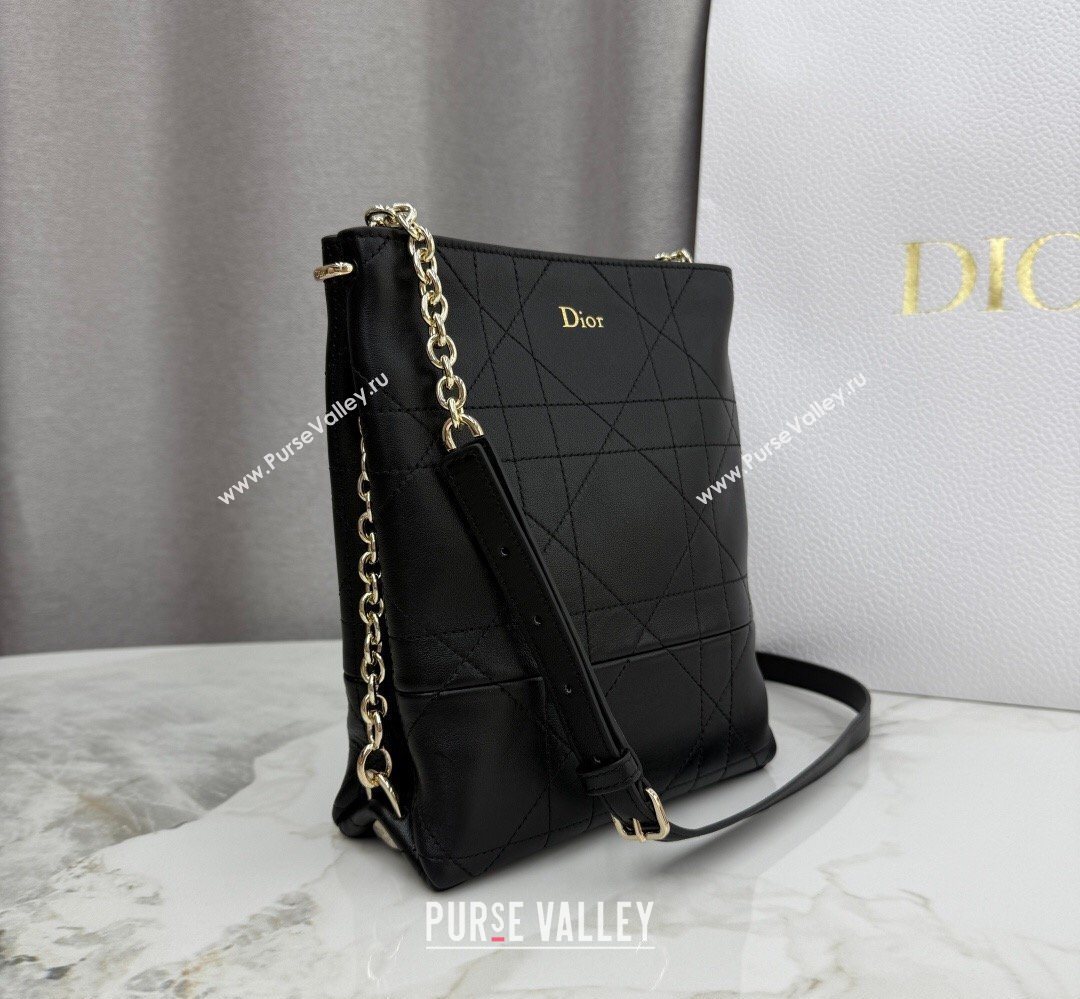 Dior Small Trianon Bucket Bag with Chain in Flat Macrocannage Lambskin Leather Black 2026 M0178 (BF-260409005)