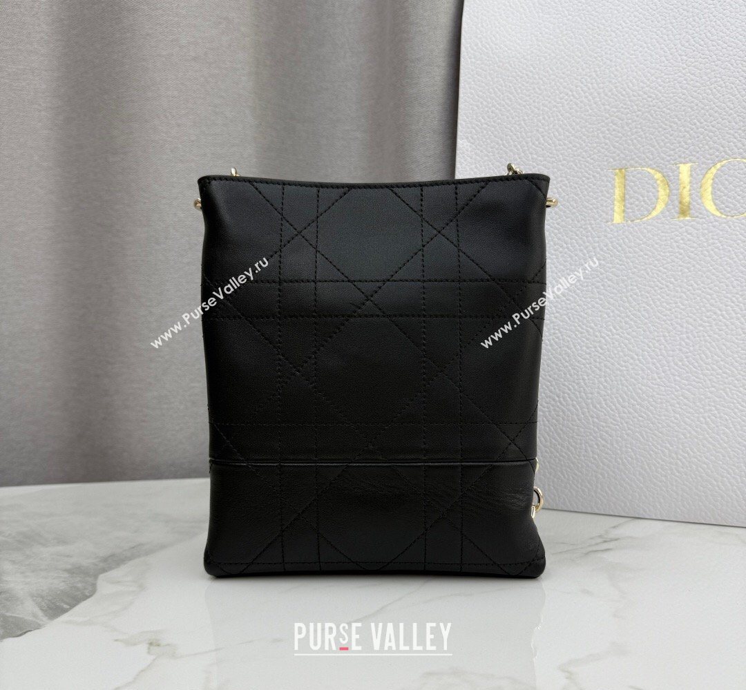 Dior Small Trianon Bucket Bag with Chain in Flat Macrocannage Lambskin Leather Black 2026 M0178 (BF-260409005)