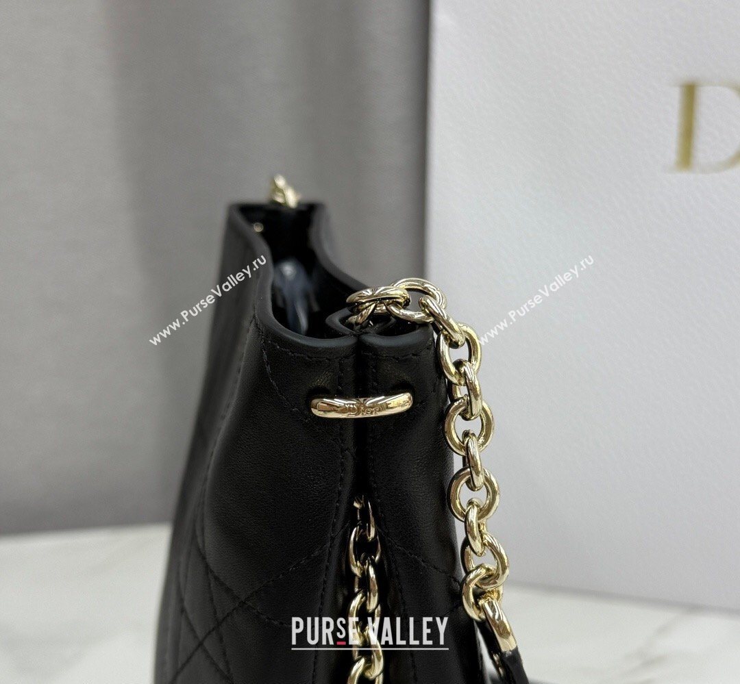 Dior Small Trianon Bucket Bag with Chain in Flat Macrocannage Lambskin Leather Black 2026 M0178 (BF-260409005)
