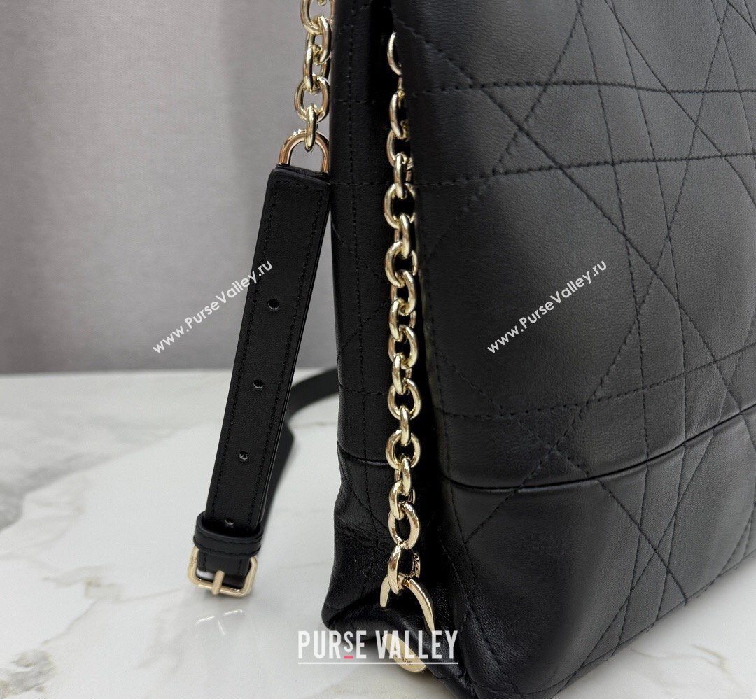 Dior Small Trianon Bucket Bag with Chain in Flat Macrocannage Lambskin Leather Black 2026 M0178 (BF-260409005)