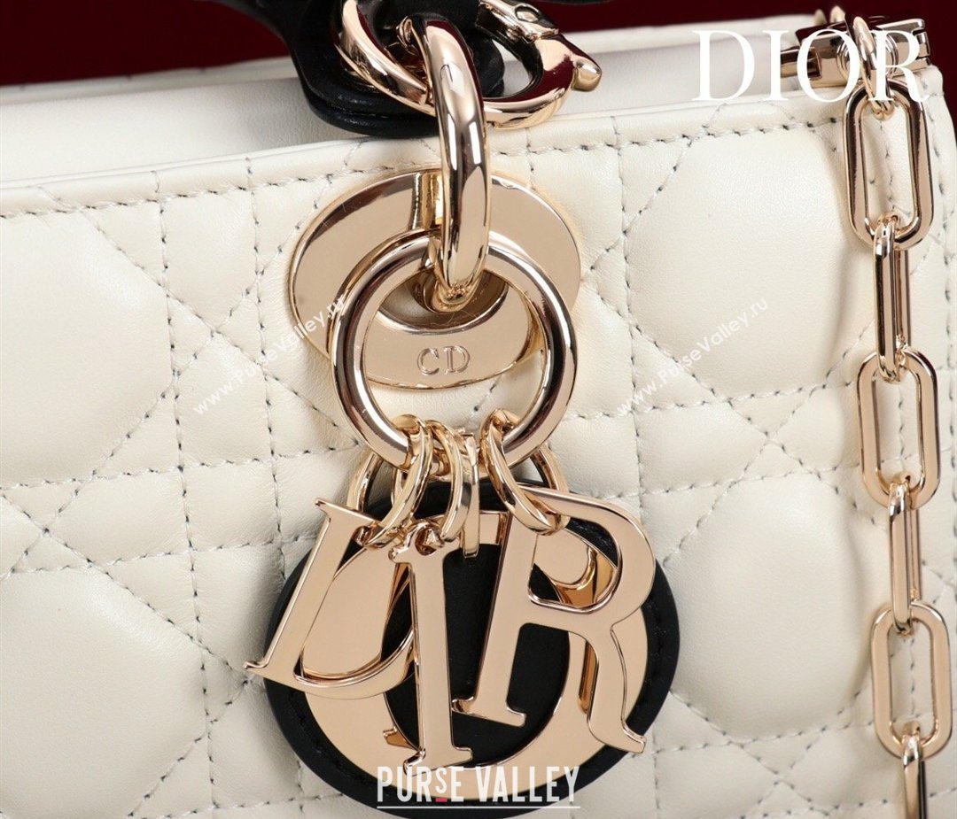 Dior Small Lady D-Joy Bag in Cannage Lambskin with Bow White/Black 2026 D9240 (XXG-260408088)