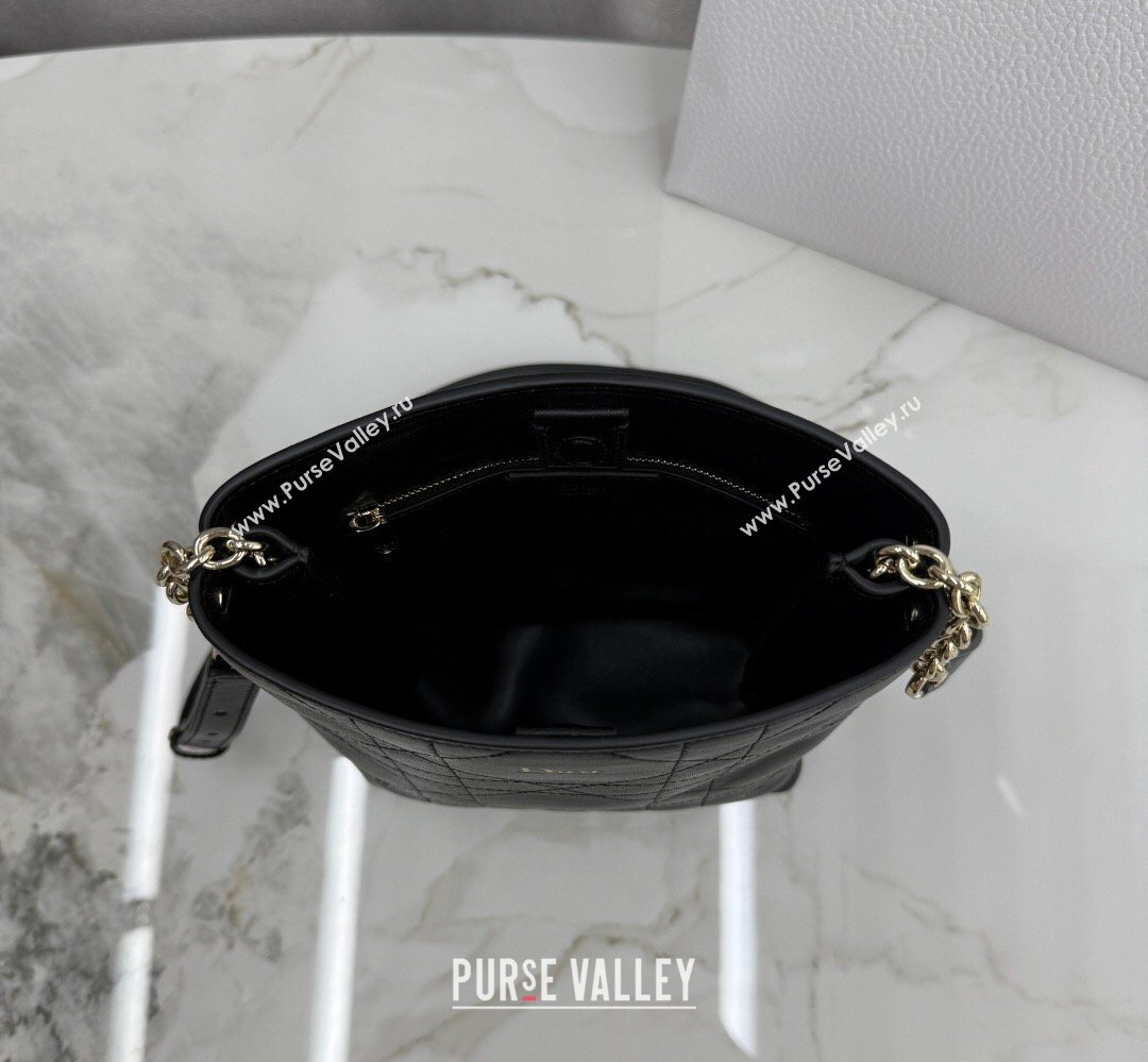 Dior Small Trianon Bucket Bag with Chain in Flat Macrocannage Lambskin Leather Black 2026 M0178 (BF-260409005)