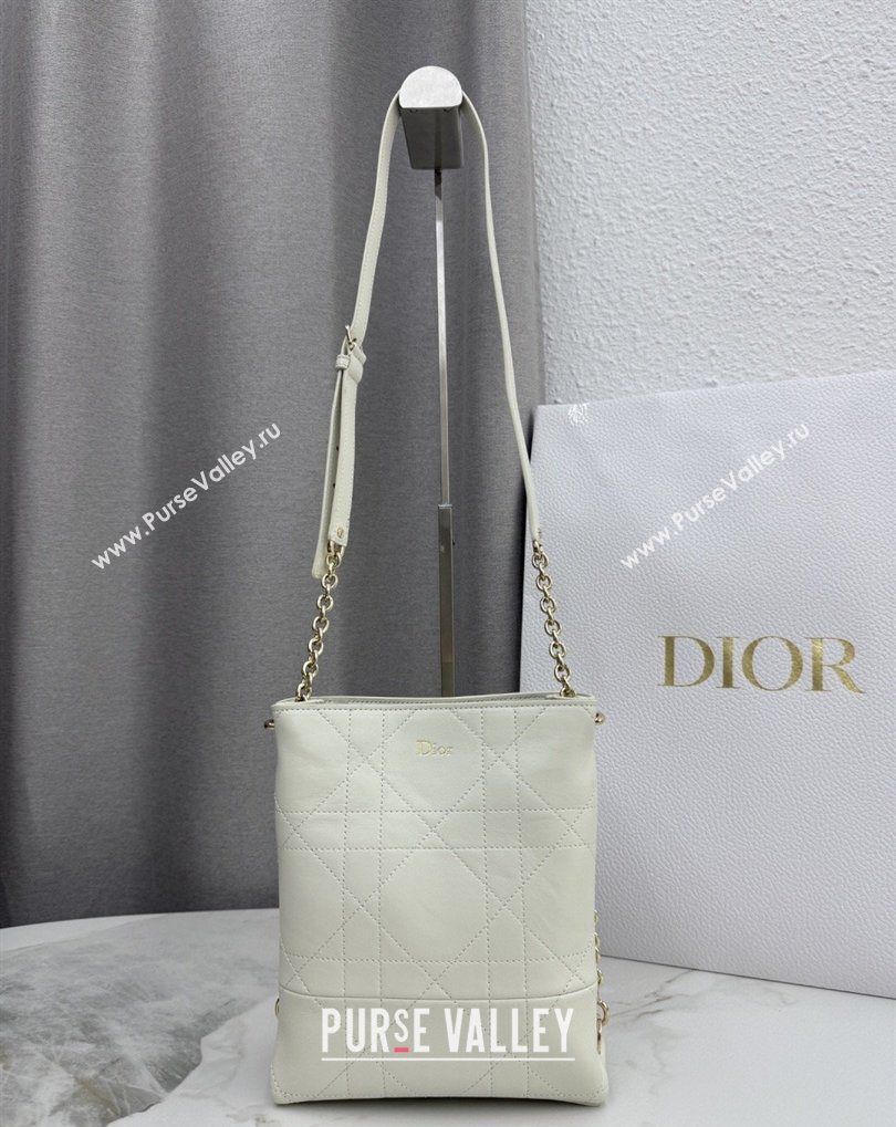 Dior Small Trianon Bucket Bag with Chain in Flat Macrocannage Lambskin Leather White 2026 M0178 (BF-260409006)