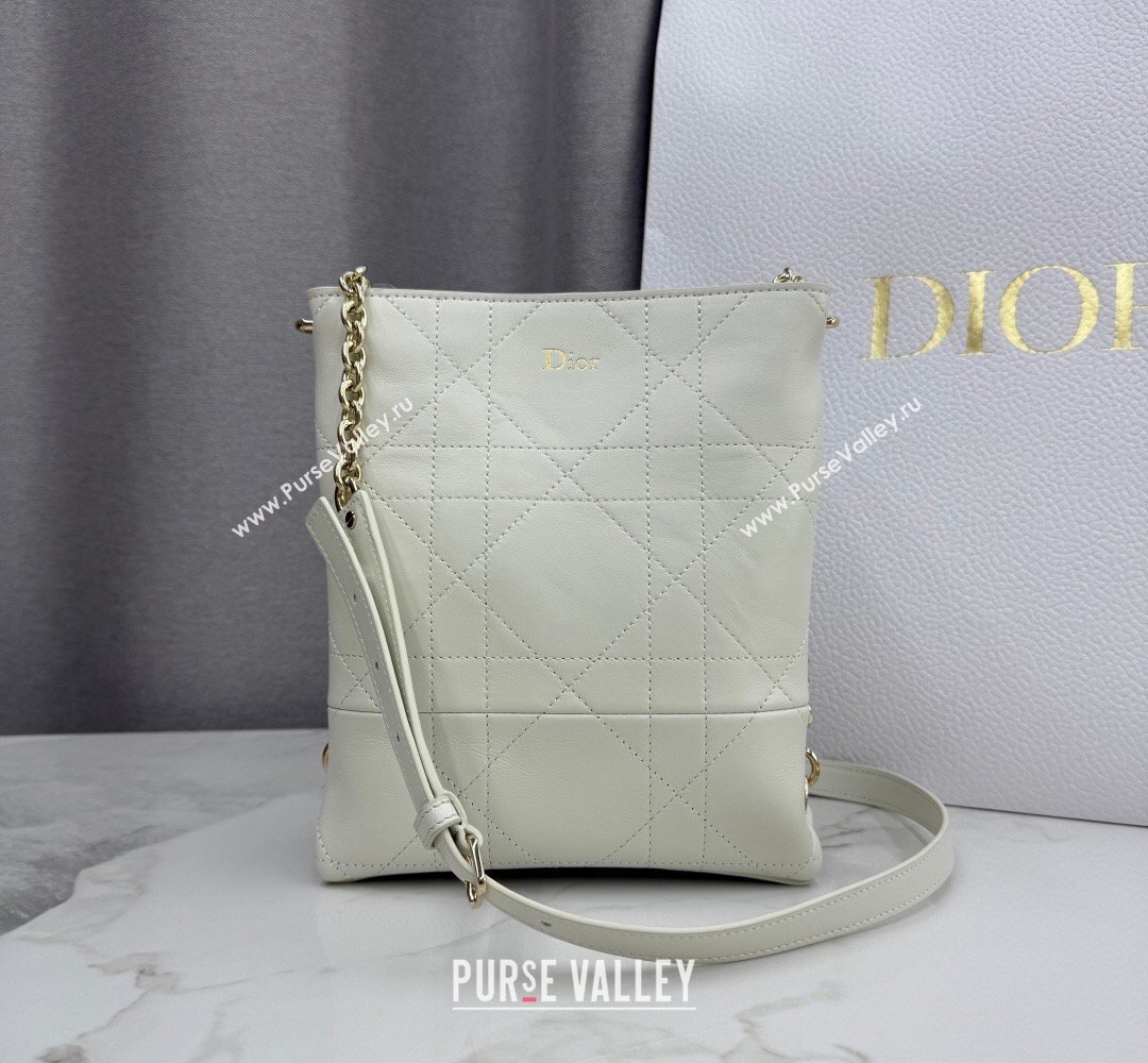 Dior Small Trianon Bucket Bag with Chain in Flat Macrocannage Lambskin Leather White 2026 M0178 (BF-260409006)