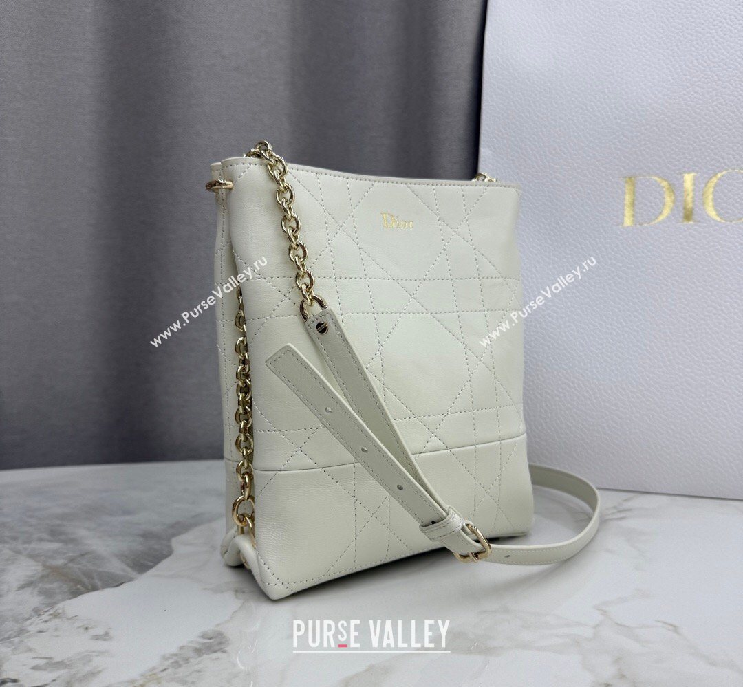 Dior Small Trianon Bucket Bag with Chain in Flat Macrocannage Lambskin Leather White 2026 M0178 (BF-260409006)