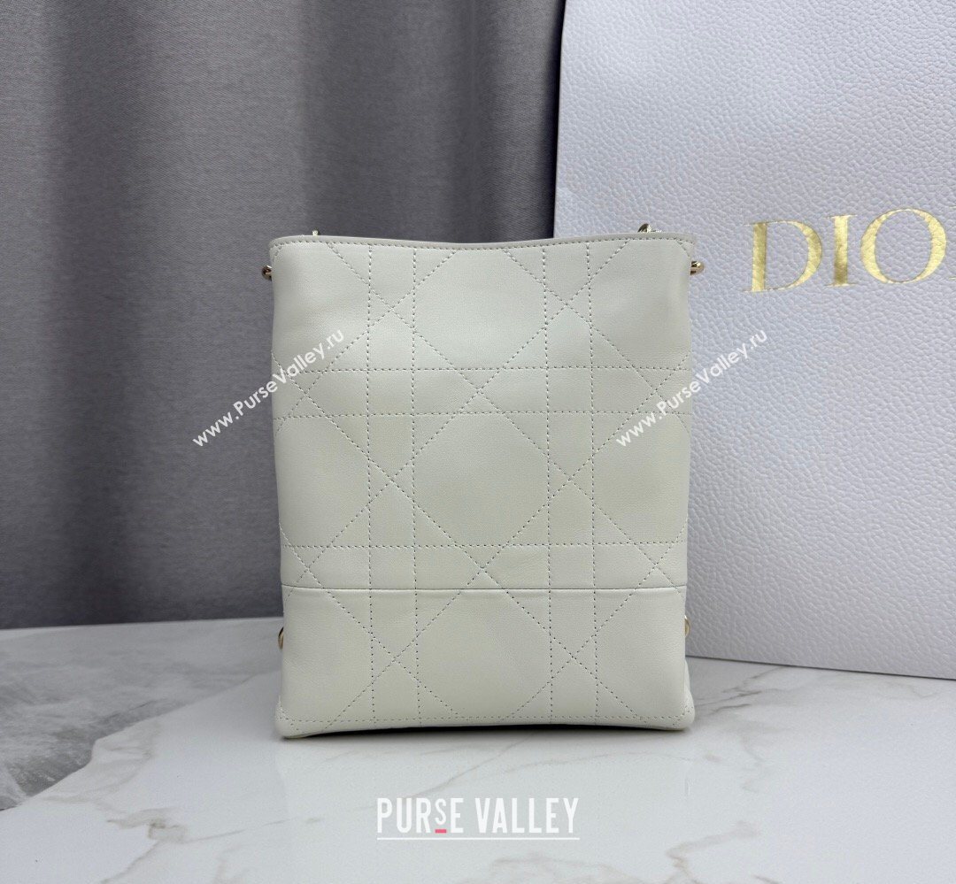 Dior Small Trianon Bucket Bag with Chain in Flat Macrocannage Lambskin Leather White 2026 M0178 (BF-260409006)