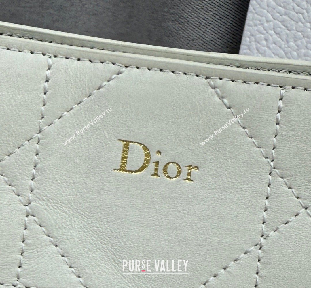 Dior Small Trianon Bucket Bag with Chain in Flat Macrocannage Lambskin Leather White 2026 M0178 (BF-260409006)
