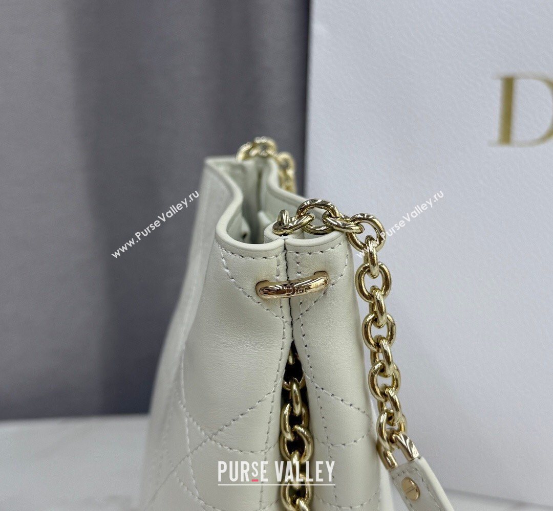 Dior Small Trianon Bucket Bag with Chain in Flat Macrocannage Lambskin Leather White 2026 M0178 (BF-260409006)