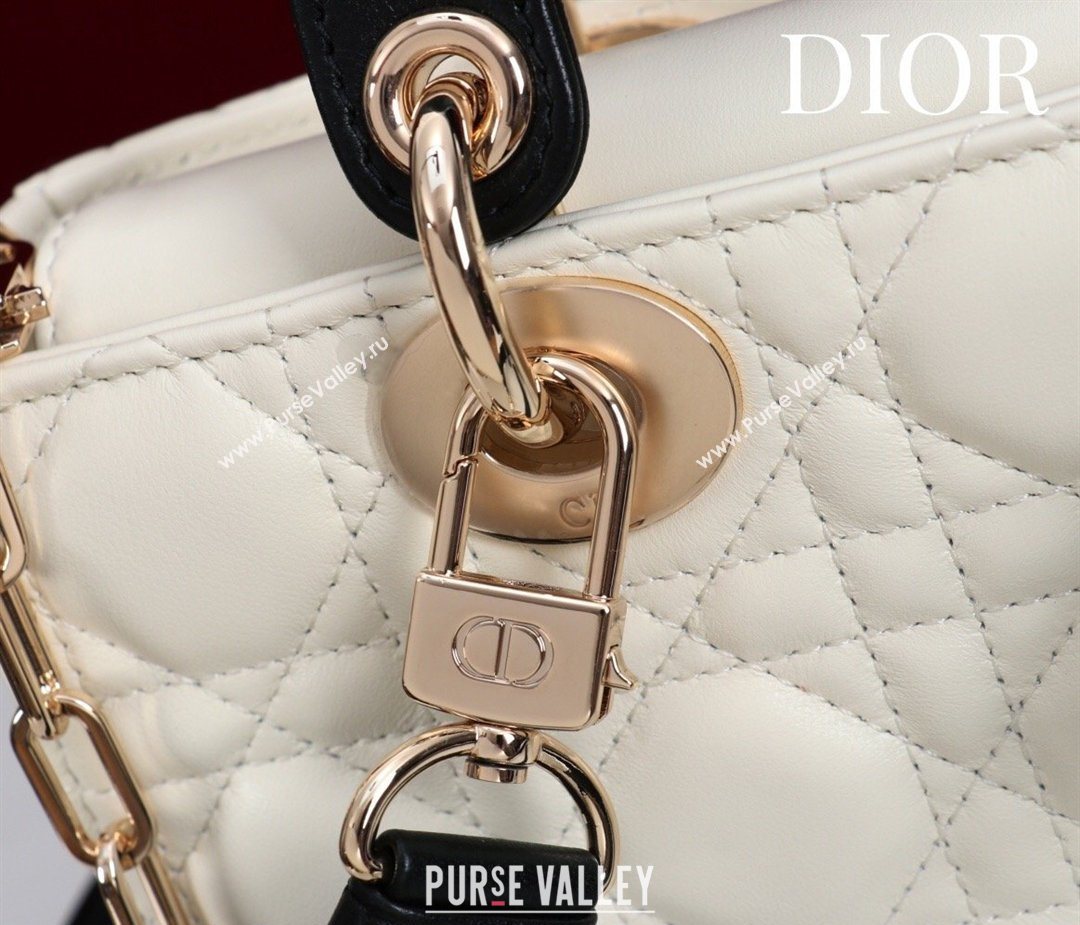 Dior Small Lady D-Joy Bag in Cannage Lambskin with Bow White/Black 2026 D9240 (XXG-260408088)