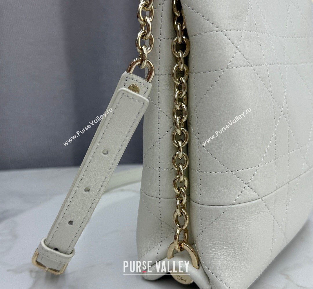 Dior Small Trianon Bucket Bag with Chain in Flat Macrocannage Lambskin Leather White 2026 M0178 (BF-260409006)
