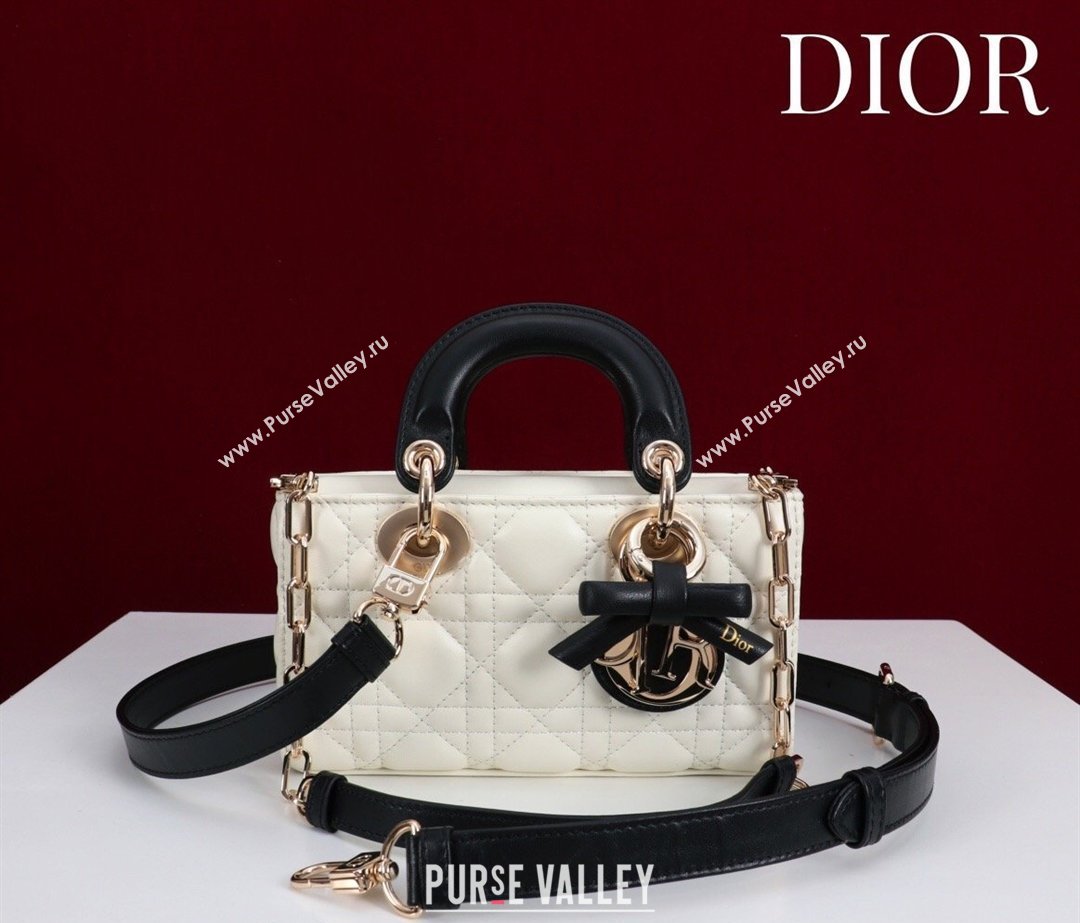 Dior Mini Lady D-Joy Bag in Cannage Lambskin with Bow White/Black 2026 D9240 (XXG-260408089)